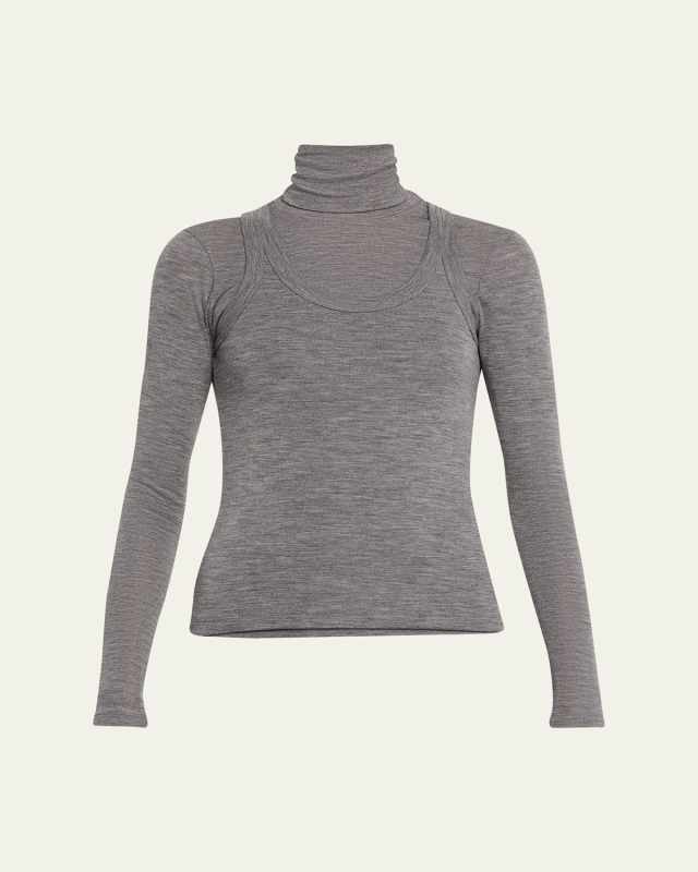 Double-Layer Merino Jersey Turtleneck